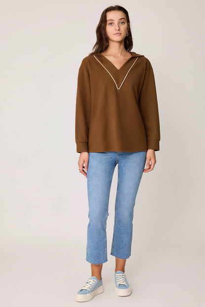 V COLLAR KNITTED SWEATSHIRT WITH HOODIES
