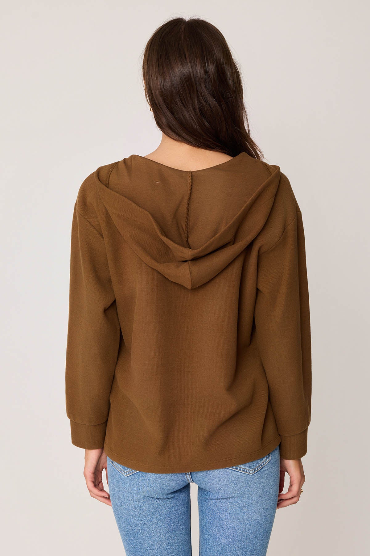 V COLLAR KNITTED SWEATSHIRT WITH HOODIES