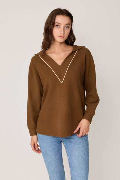 V COLLAR KNITTED SWEATSHIRT WITH HOODIES