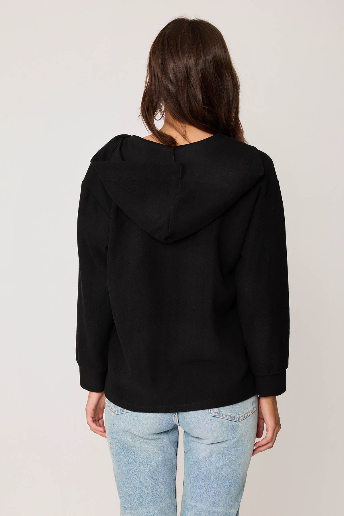 V COLLAR KNITTED SWEATSHIRT WITH HOODIES