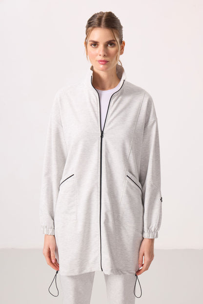 Dark Brown High Neck Zippered Comfort Fit Women's Tracksuit Tunic Set - 95345