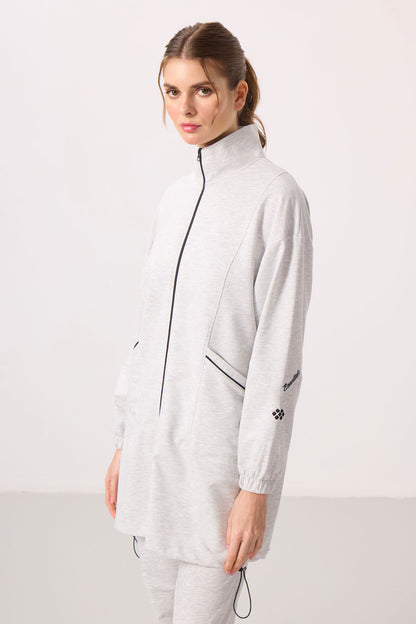 Dark Brown High Neck Zippered Comfort Fit Women's Tracksuit Tunic Set - 95345