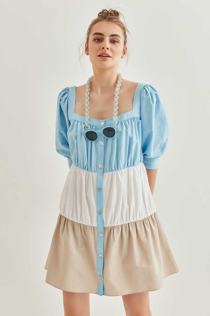 SQUARE COLLAR COLORBLOCK DRESS