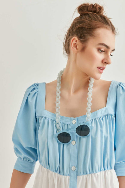 SQUARE COLLAR COLORBLOCK DRESS