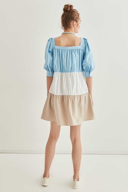 SQUARE COLLAR COLORBLOCK DRESS