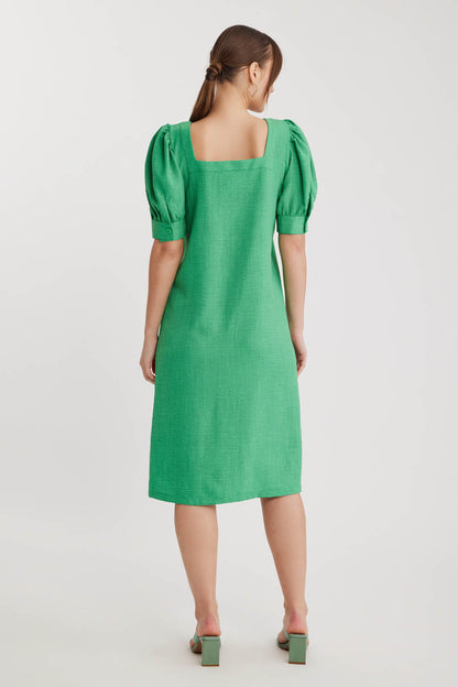SHORT SLEEVE DRESS WITH SQUARE COLLAR FRONT BUTTON