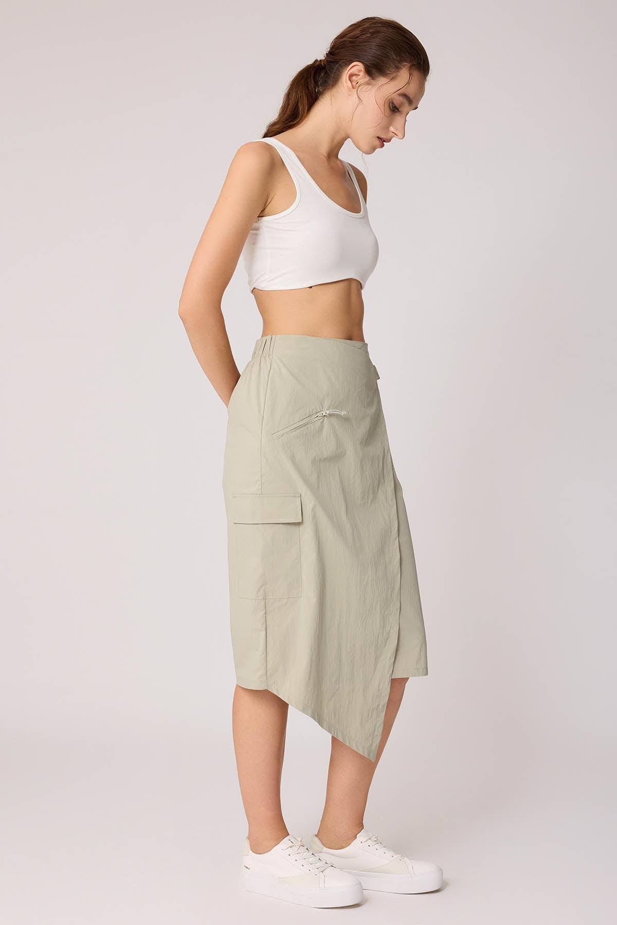 CARGO POCKET PARACHUTE FABRIC SKIRT WITH ELASTANE WAIST