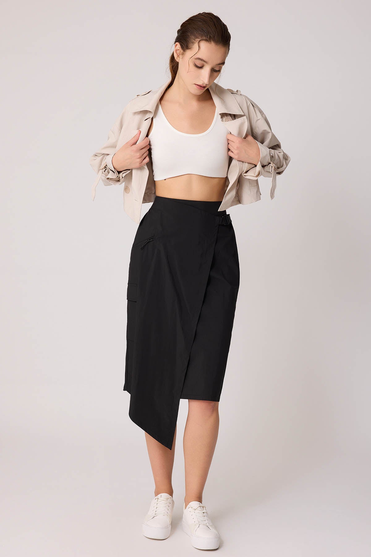 CARGO POCKET PARACHUTE FABRIC SKIRT WITH ELASTANE WAIST