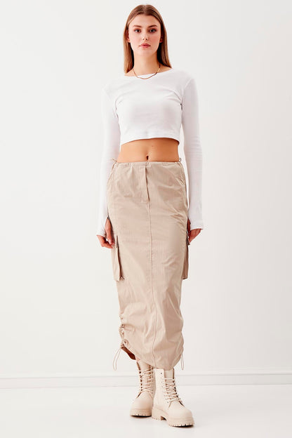 CARGO POCKET PARACHUTE FABRIC SKIRT WITH ELASTANE WAIST