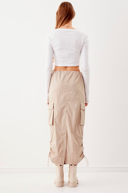 CARGO POCKET PARACHUTE FABRIC SKIRT WITH ELASTANE WAIST