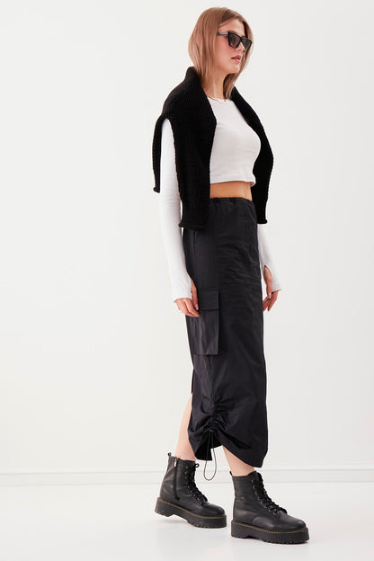 CARGO POCKET PARACHUTE FABRIC SKIRT WITH ELASTANE WAIST