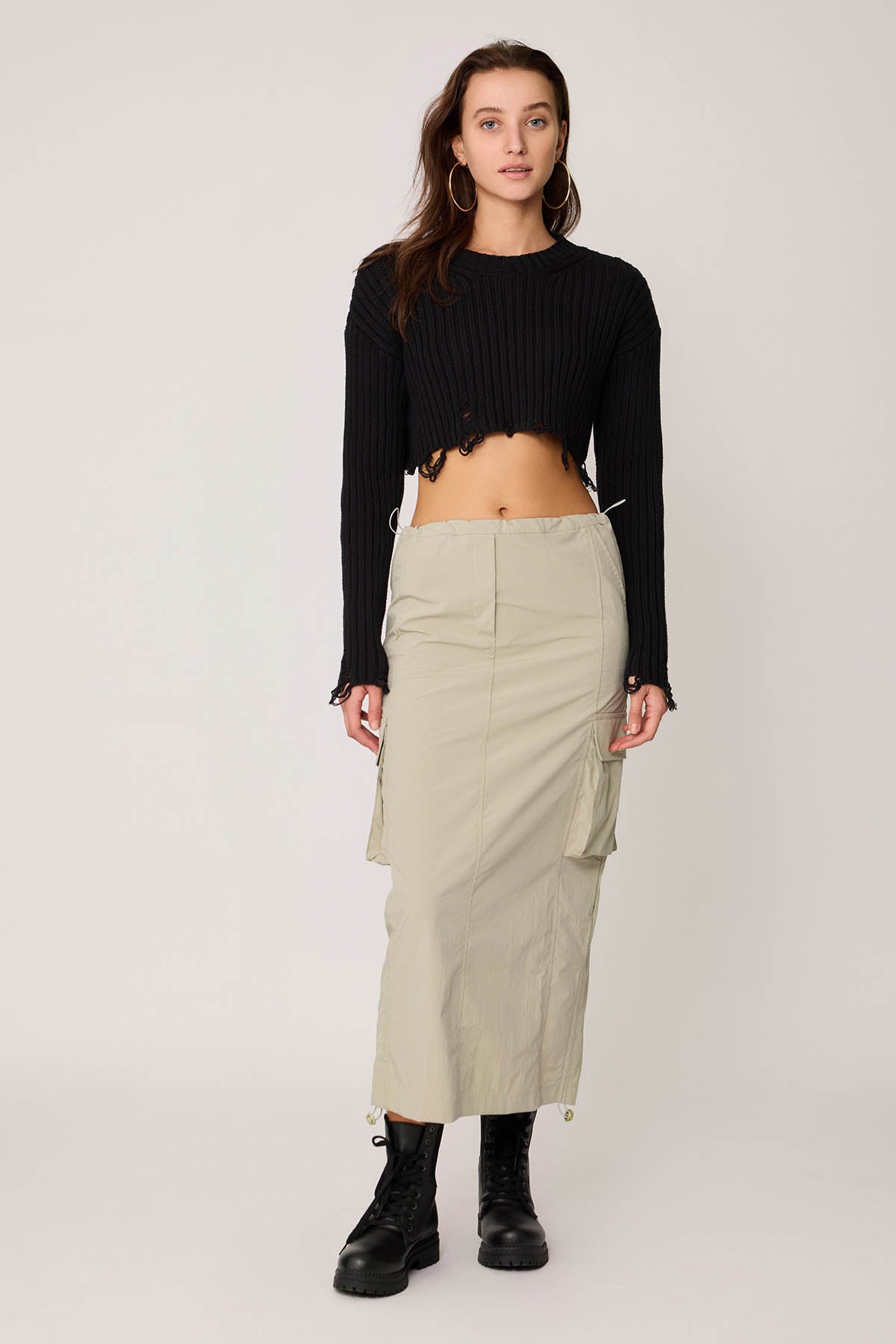 CARGO POCKET PARACHUTE FABRIC SKIRT WITH ELASTANE WAIST