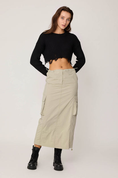 CARGO POCKET PARACHUTE FABRIC SKIRT WITH ELASTANE WAIST