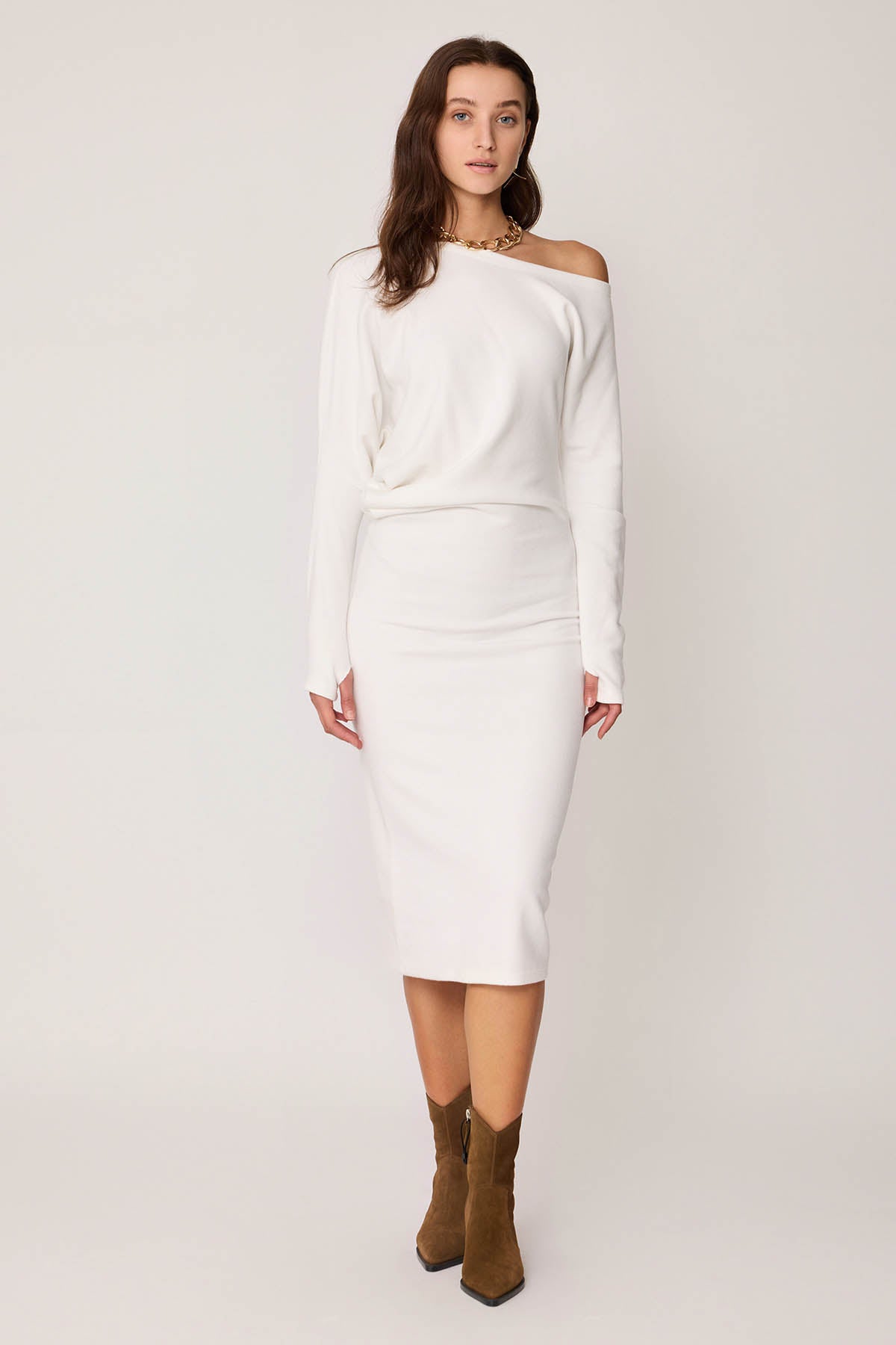 BOATHOUSE COLLAR ASYMMETRIC CUT DRESS