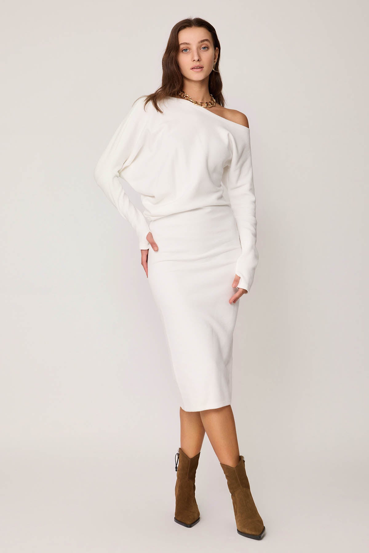 BOATHOUSE COLLAR ASYMMETRIC CUT DRESS