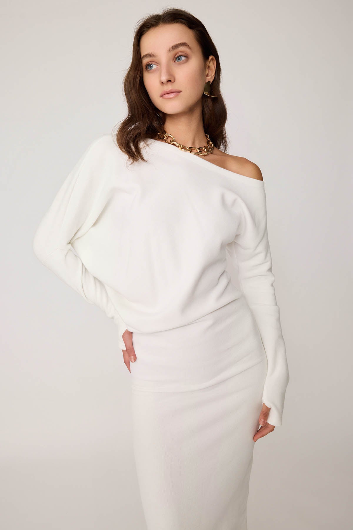 BOATHOUSE COLLAR ASYMMETRIC CUT DRESS