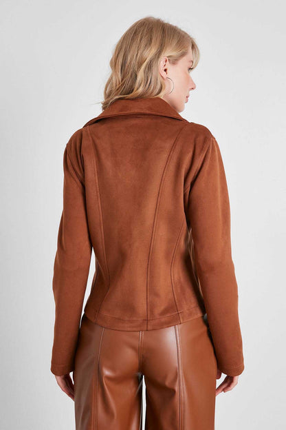 BUTTERFLY COLLAR ARTIFICIAL SUEDE BIKER JACKET