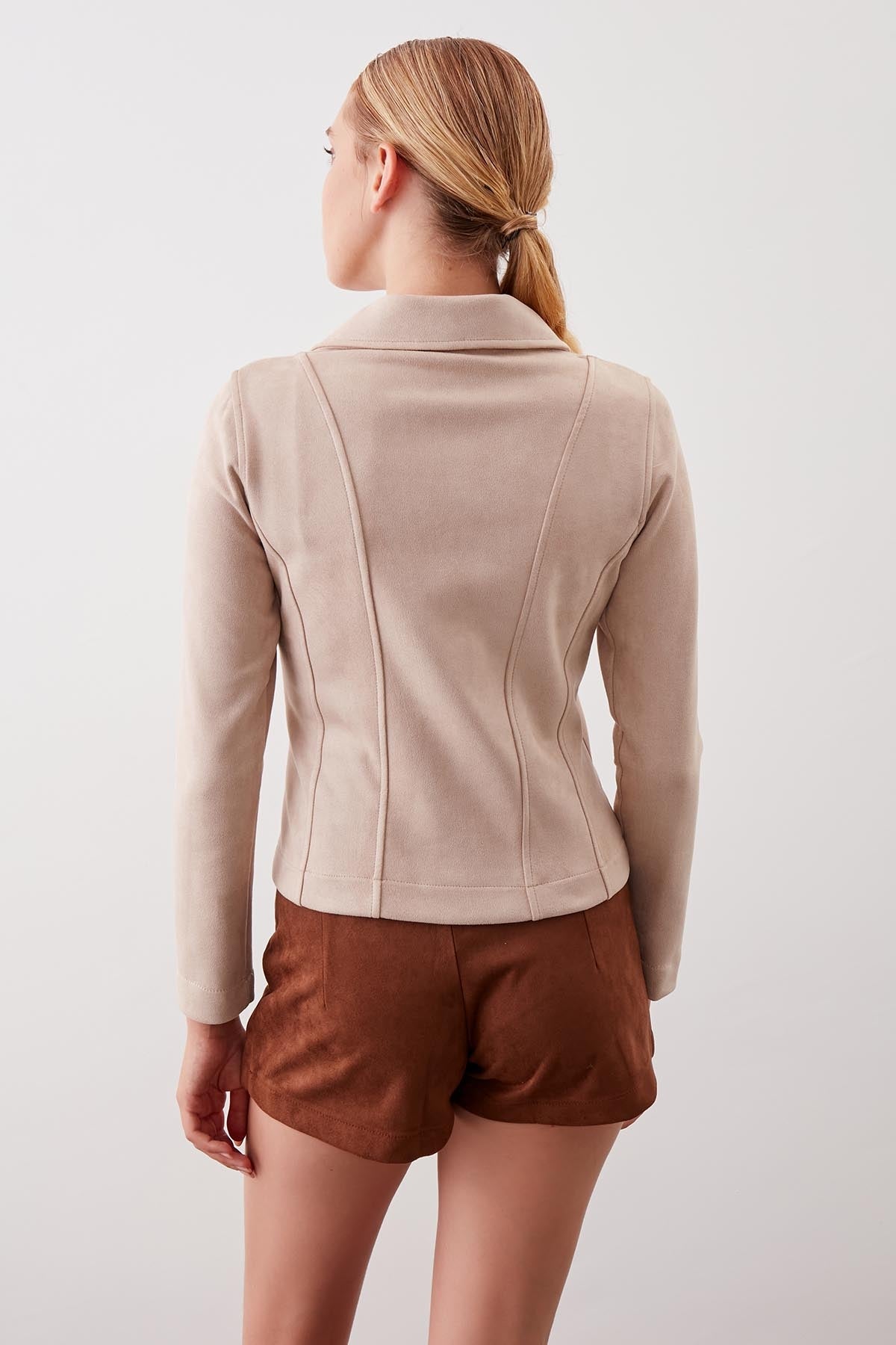 BUTTERFLY COLLAR ARTIFICIAL SUEDE BIKER JACKET