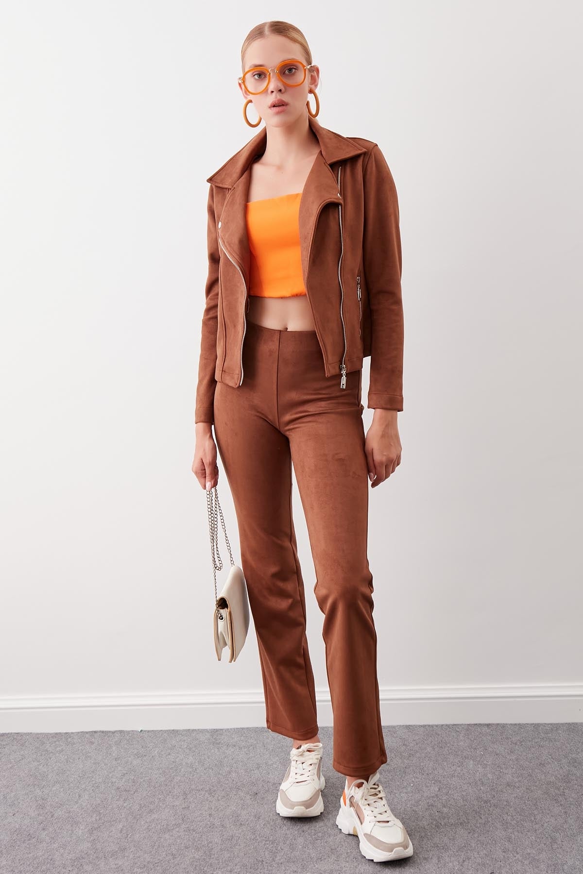 BUTTERFLY COLLAR ARTIFICIAL SUEDE BIKER JACKET