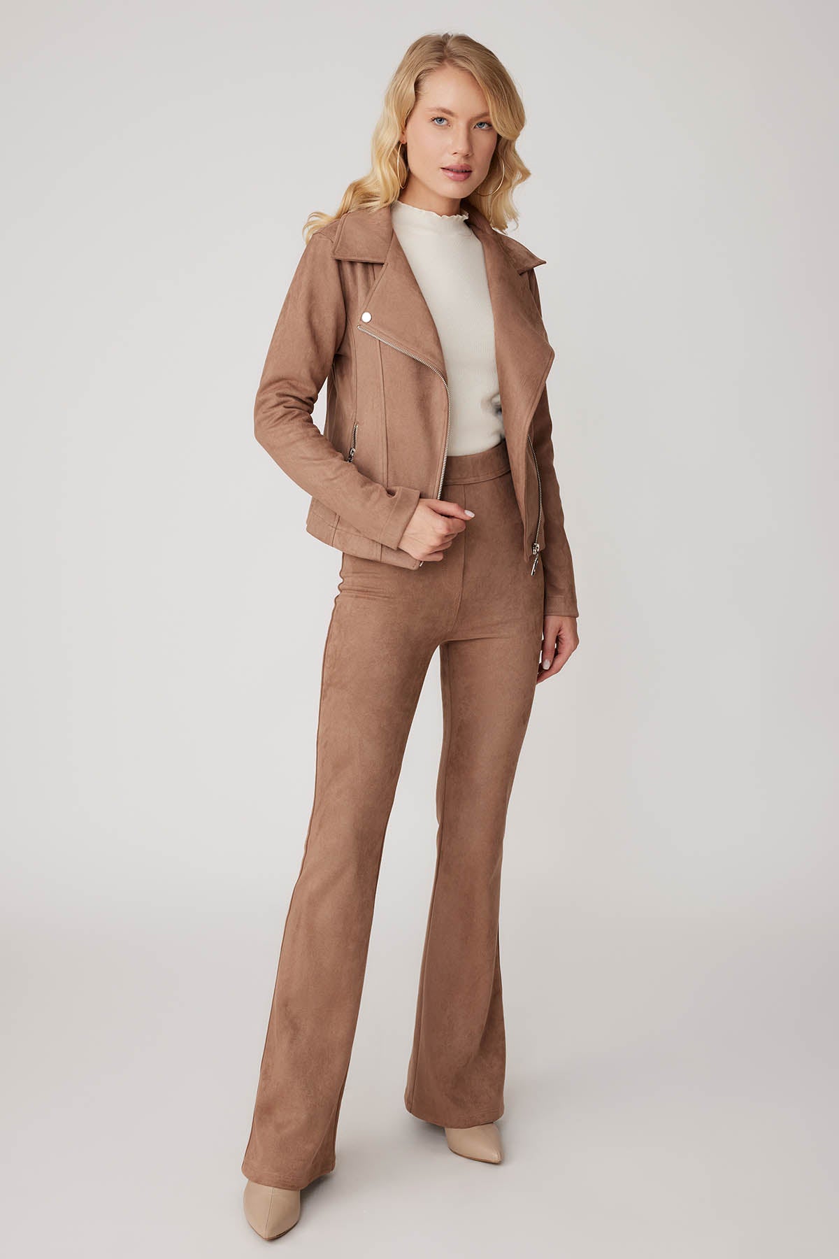 BUTTERFLY COLLAR ARTIFICIAL SUEDE BIKER JACKET