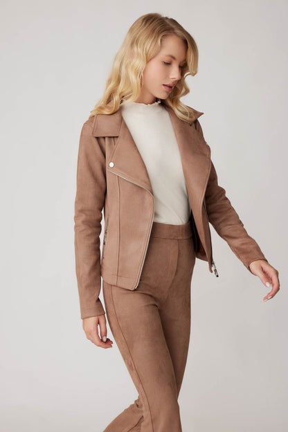 BUTTERFLY COLLAR ARTIFICIAL SUEDE BIKER JACKET