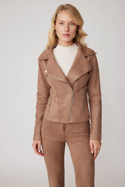 BUTTERFLY COLLAR ARTIFICIAL SUEDE BIKER JACKET