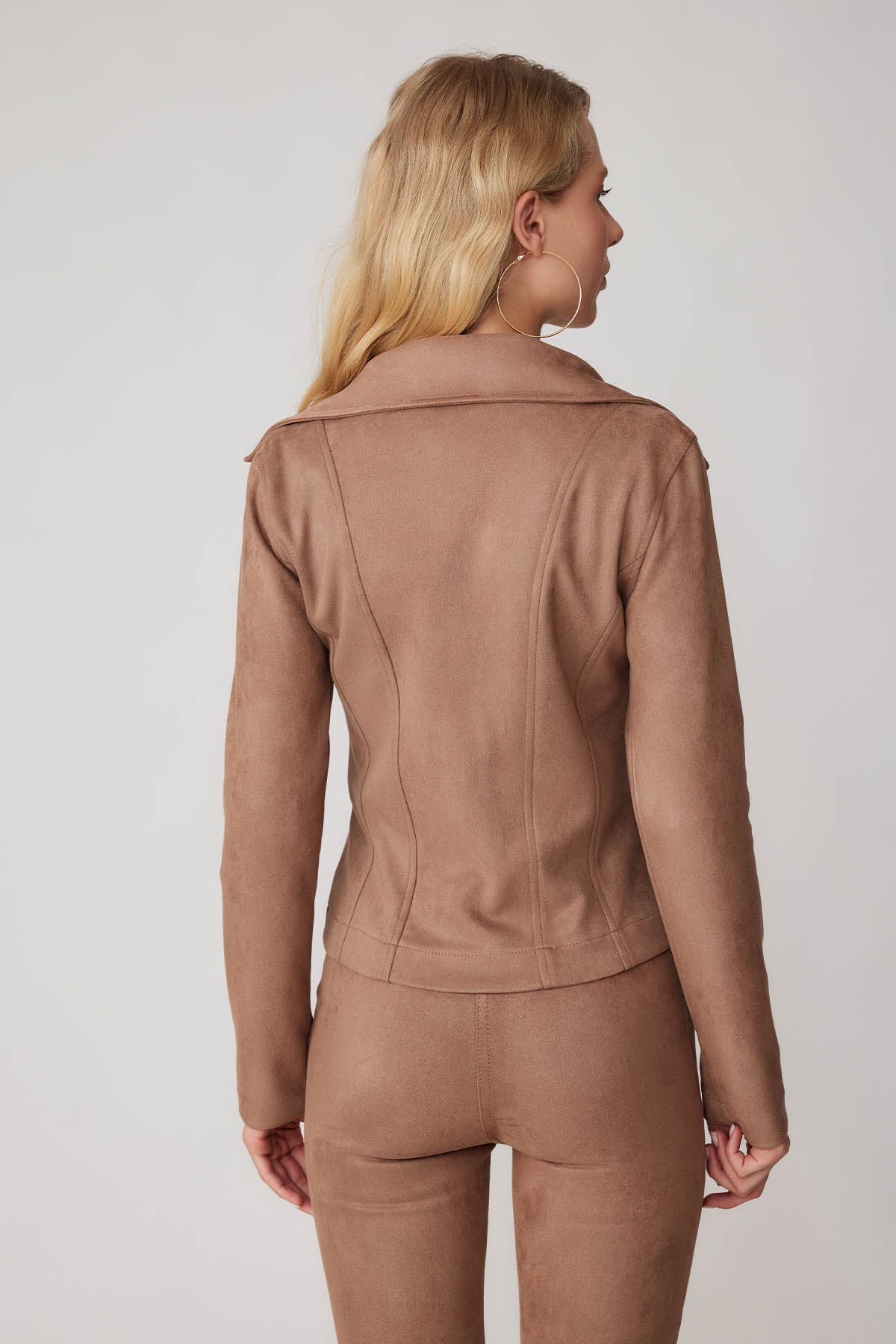 BUTTERFLY COLLAR ARTIFICIAL SUEDE BIKER JACKET