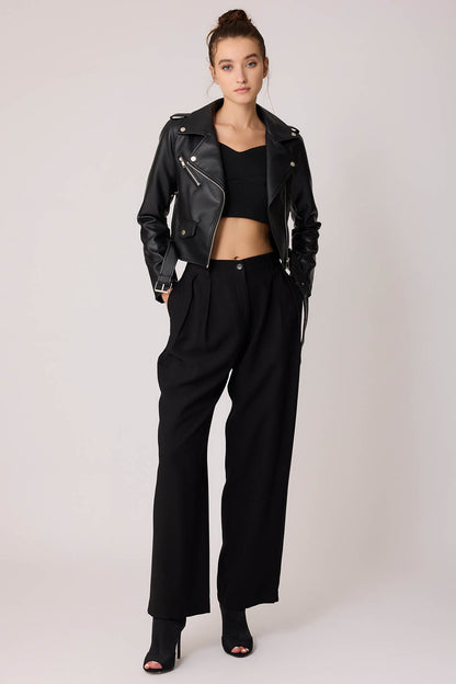 FAUX LEATHER BIKER JACKET WITH BELT