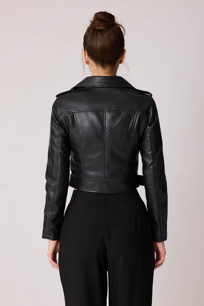 FAUX LEATHER BIKER JACKET WITH BELT