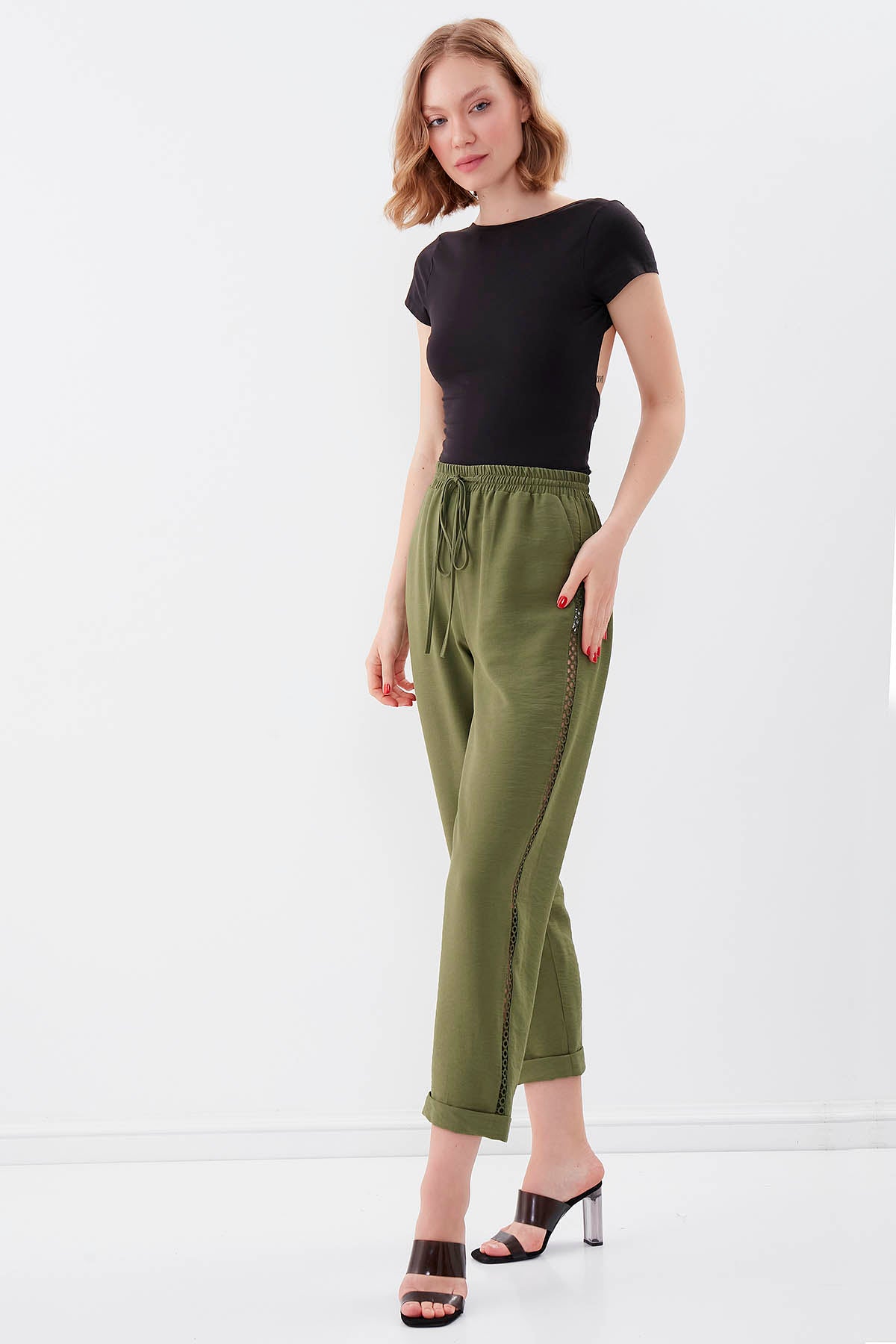 BELGIAN STYLE TROUSERS WITH SILVER BANDED EDGE WITH ELASTANE WAIST