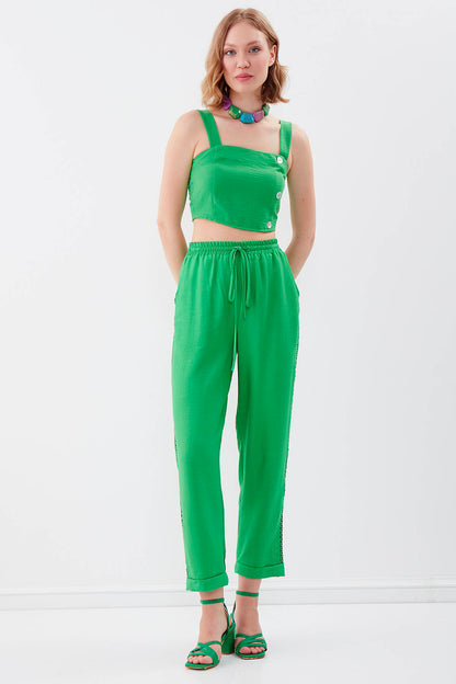 BELGIAN STYLE TROUSERS WITH SILVER BANDED EDGE WITH ELASTANE WAIST