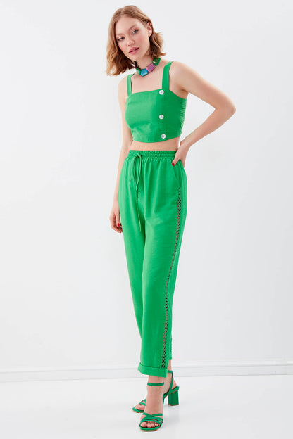 BELGIAN STYLE TROUSERS WITH SILVER BANDED EDGE WITH ELASTANE WAIST