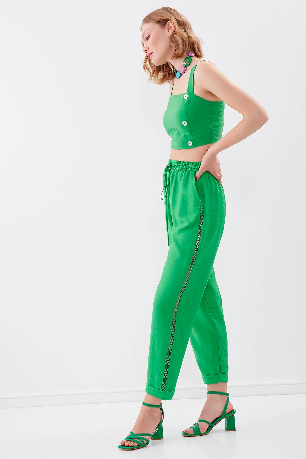 BELGIAN STYLE TROUSERS WITH SILVER BANDED EDGE WITH ELASTANE WAIST