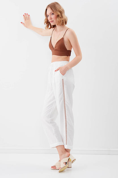 BELGIAN STYLE TROUSERS WITH SILVER BANDED EDGE WITH ELASTANE WAIST