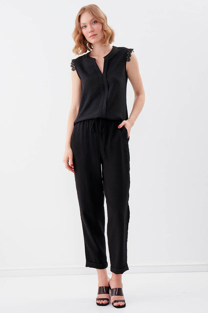 BELGIAN STYLE TROUSERS WITH SILVER BANDED EDGE WITH ELASTANE WAIST