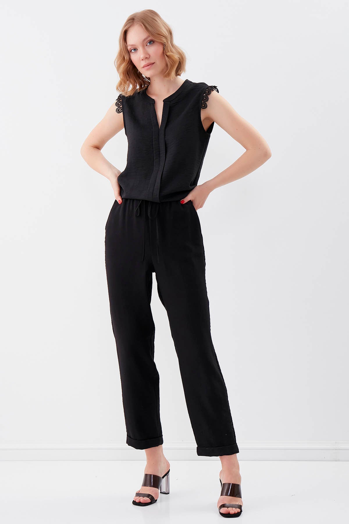 BELGIAN STYLE TROUSERS WITH SILVER BANDED EDGE WITH ELASTANE WAIST