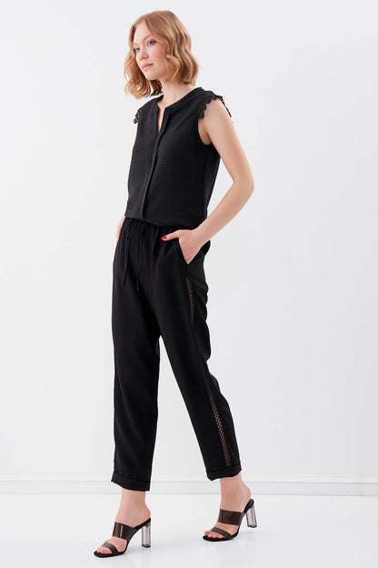 BELGIAN STYLE TROUSERS WITH SILVER BANDED EDGE WITH ELASTANE WAIST