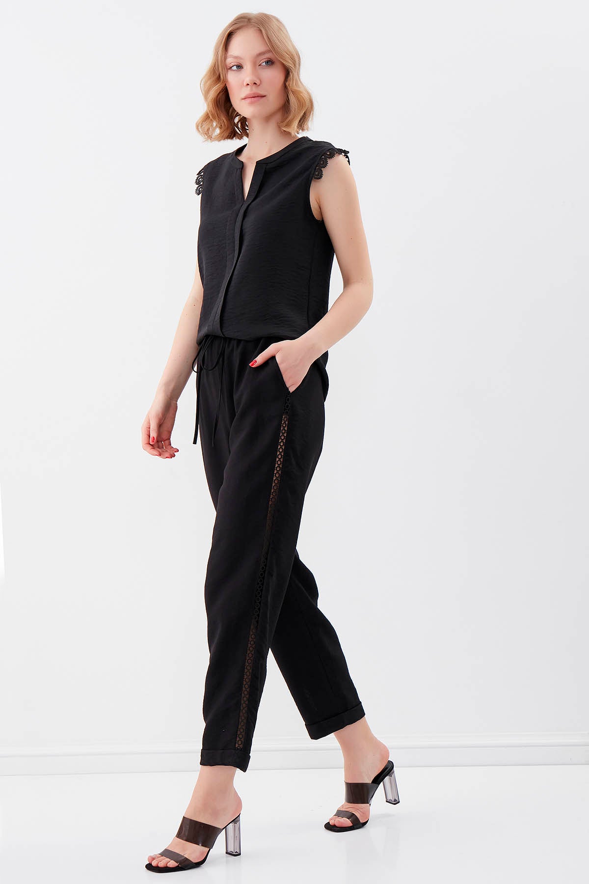BELGIAN STYLE TROUSERS WITH SILVER BANDED EDGE WITH ELASTANE WAIST