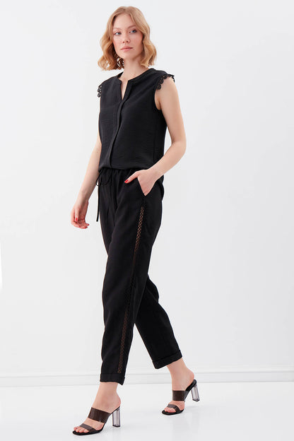 BELGIAN STYLE TROUSERS WITH SILVER BANDED EDGE WITH ELASTANE WAIST