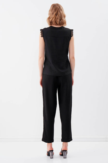 BELGIAN STYLE TROUSERS WITH SILVER BANDED EDGE WITH ELASTANE WAIST