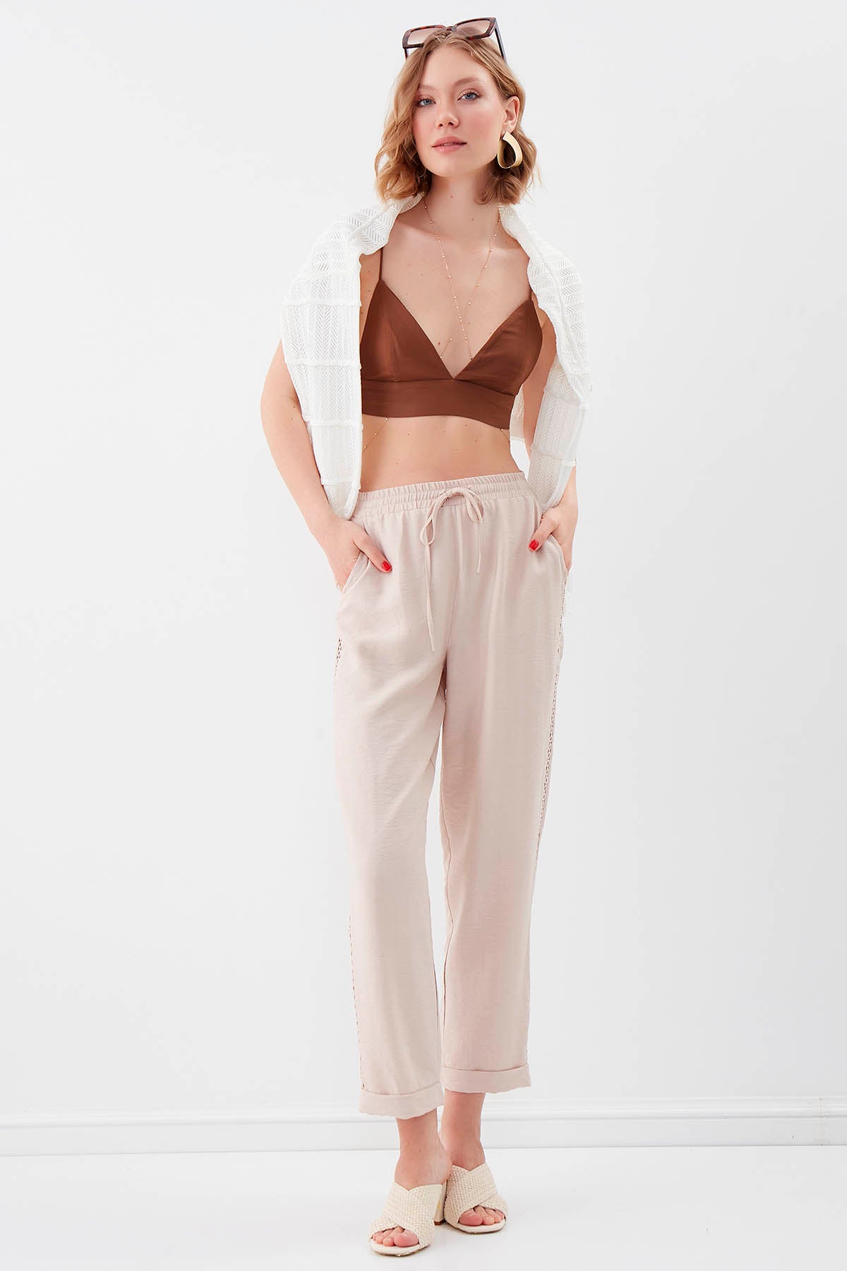 BELGIAN STYLE TROUSERS WITH SILVER BANDED EDGE WITH ELASTANE WAIST