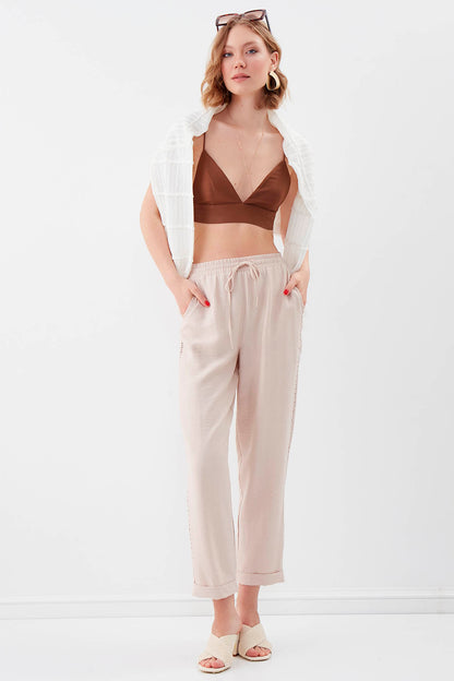 BELGIAN STYLE TROUSERS WITH SILVER BANDED EDGE WITH ELASTANE WAIST