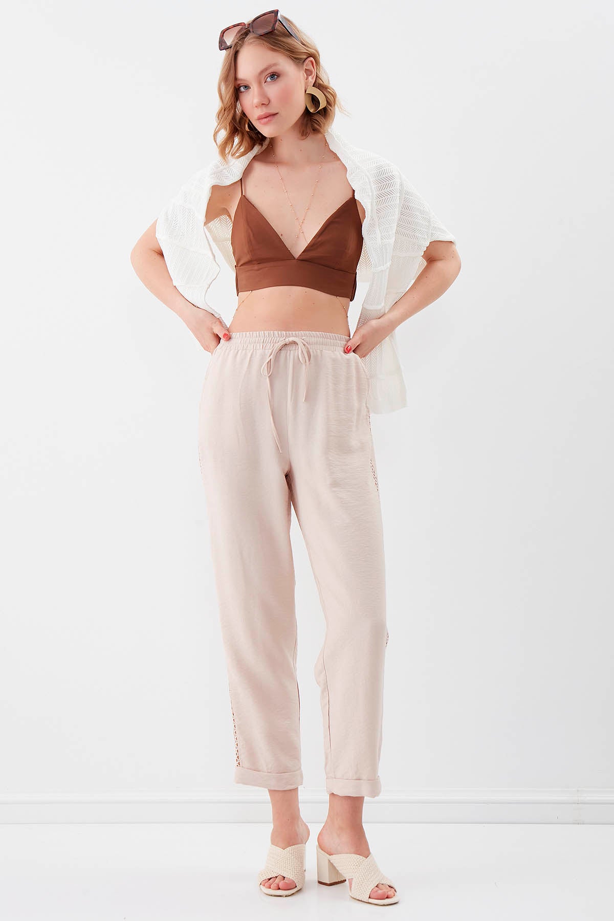 BELGIAN STYLE TROUSERS WITH SILVER BANDED EDGE WITH ELASTANE WAIST