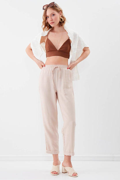 BELGIAN STYLE TROUSERS WITH SILVER BANDED EDGE WITH ELASTANE WAIST
