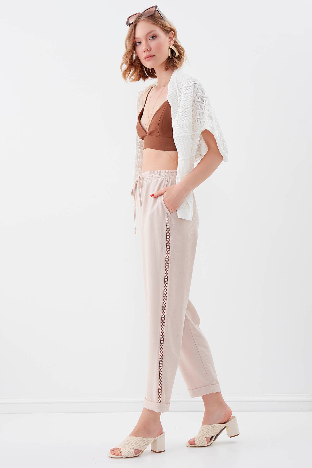 BELGIAN STYLE TROUSERS WITH SILVER BANDED EDGE WITH ELASTANE WAIST