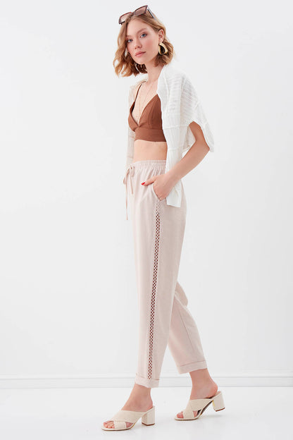 BELGIAN STYLE TROUSERS WITH SILVER BANDED EDGE WITH ELASTANE WAIST