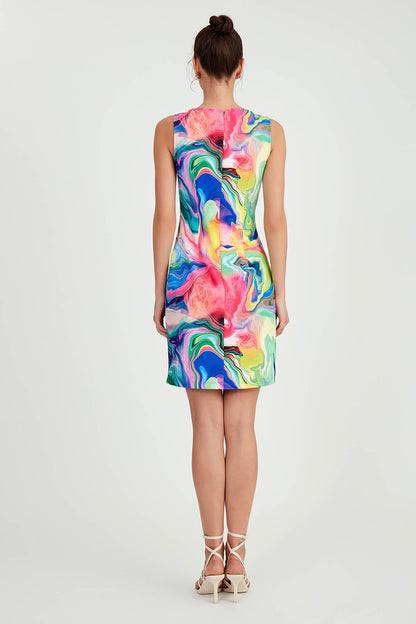 MULTICOLOR PATTERNED SLEEVELESS DRESS