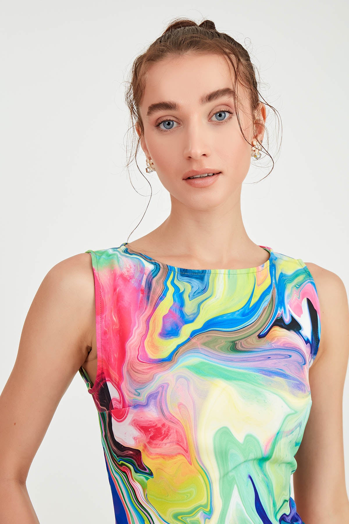 MULTICOLOR PATTERNED SLEEVELESS DRESS