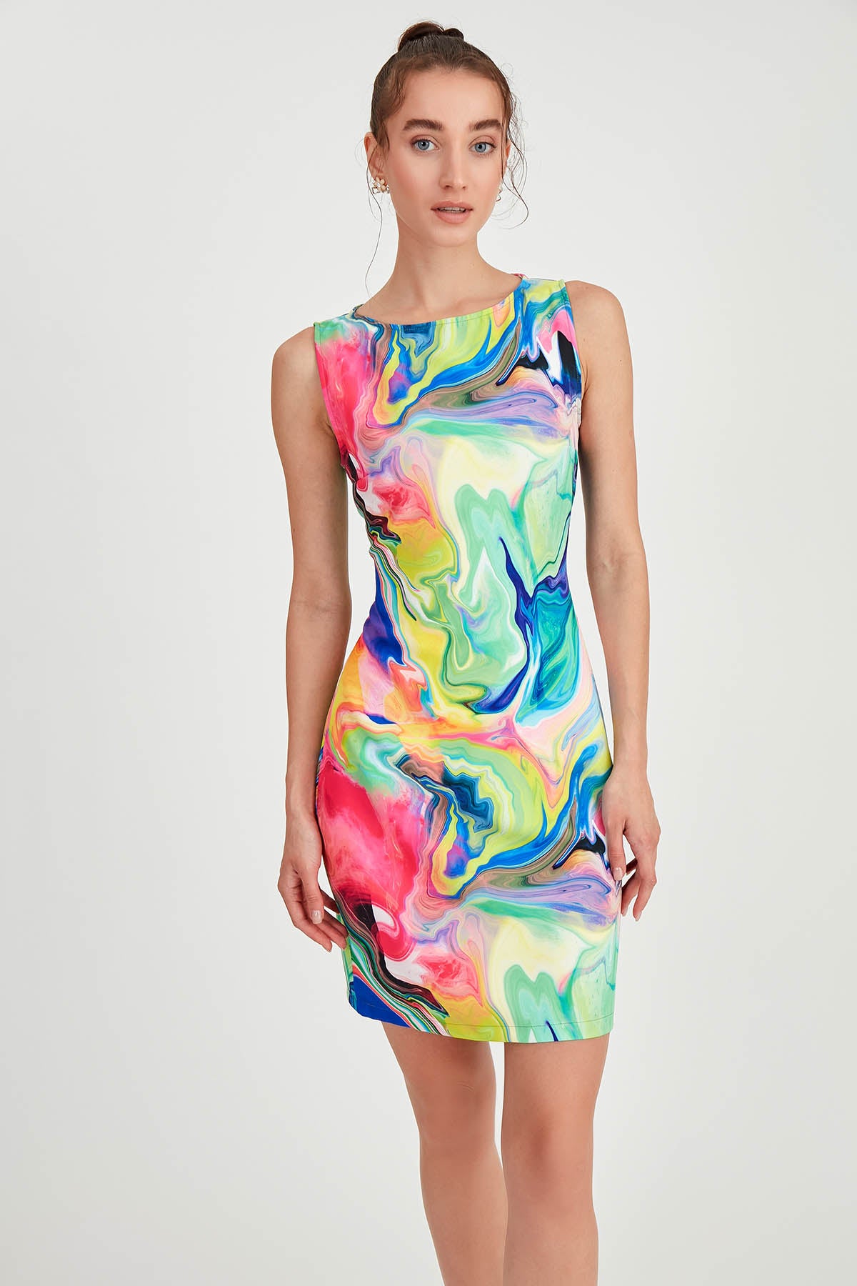 MULTICOLOR PATTERNED SLEEVELESS DRESS