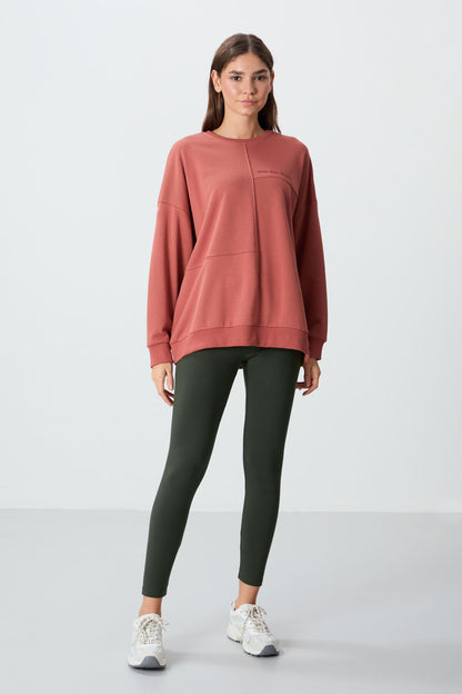 Compact Cotton Thick Smooth Textured O Collar Oversize Fit Women's Sweatshirt - 97288